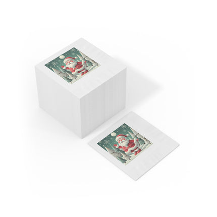 Santa's Joyful Night White Coined Napkins
