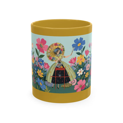 🌼🪭 The Lady Of The Grand Flower Garden Ceramic Mug – Art Deco Garden Whimsy