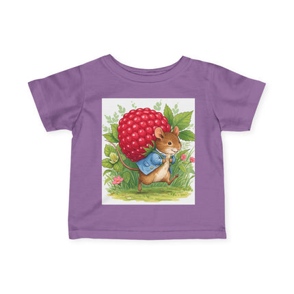 🐭🍓 The Little Raspberry Garden Mouse Infant Fine Jersey Tee – Whimsical Woodland Charm