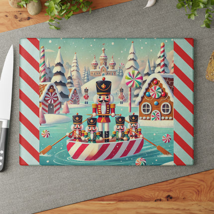 Nutcracker Candy-Striped Adventure Glass Cutting Board