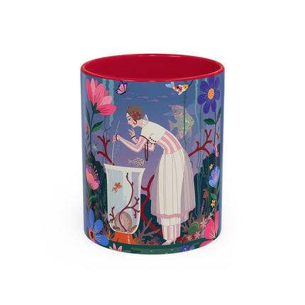 The Lady Of The Enchanted Aquarium Colorful Mugs – Art Deco Aquatic Elegance