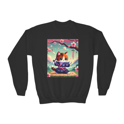 Playful Kitten in the Tea Room Youth Crewneck Sweatshirt – Whimsy, Elegance & Gentle Charm