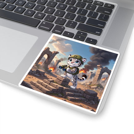 🐆🔭 The Snow Leopard Lookout Kiss-Cut Sticker – Adventure, Curiosity & Fearless Style