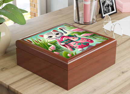Geisha Kitten Strolls Among the Spoonbills Jewelry Box