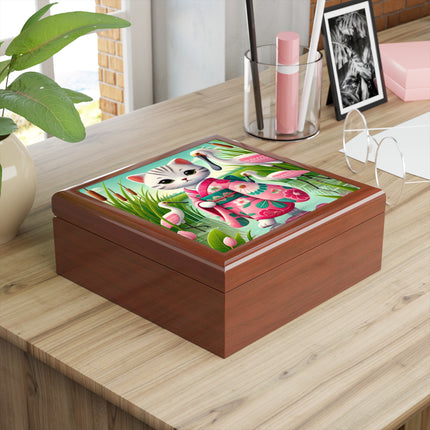 Geisha Kitten Strolls Among the Spoonbills Jewelry Box