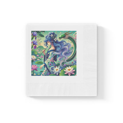Fairy of the Koi Pond White Coined Napkins