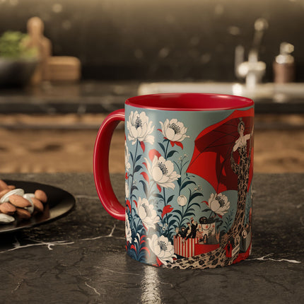 ❤️🌺 The Scarlet Parasol Spectacle Colorful Mug – Art Deco Fashion Elegance