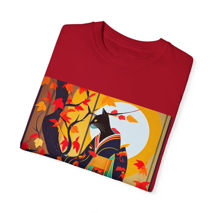 Black Cat in Kimono Unisex Garment-Dyed T-shirt