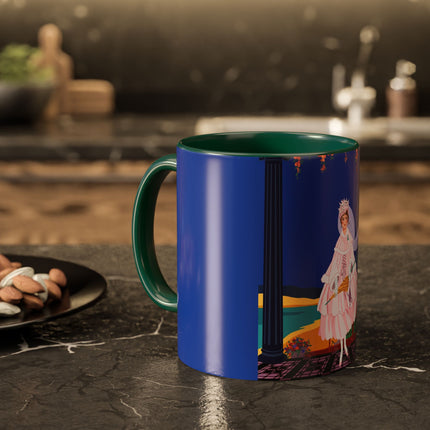 The Moonlit Promenade Colorful Mug (11oz, 15oz) – Blush Elegance, Coastal Romance & Art Deco Style