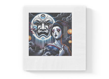 Geisha’s Black Ink Tears White Coined Napkins