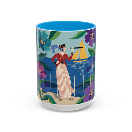 The Lady Of The Golden Horizon Colorful Mugs – Art Deco Coastal Elegance