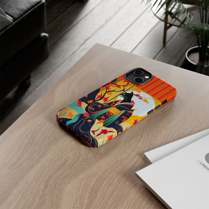 Black Cat in Kimono Phone Cases