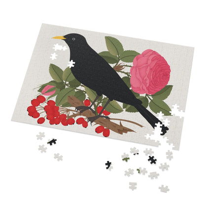 Blackbird & Rose Jigsaw Puzzle with Tin