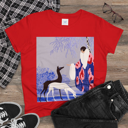 🦌🌸 The Lady Of The Graceful Deer Cotton Tee – Art Deco Garden Elegance