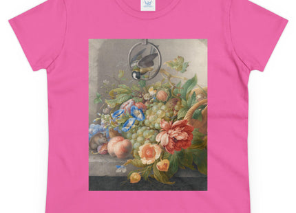 Still Life With Flowers, Fruit, A Great Tit And A Mouse by Herman Henstenburgh Women's Midweight Cotton Tee