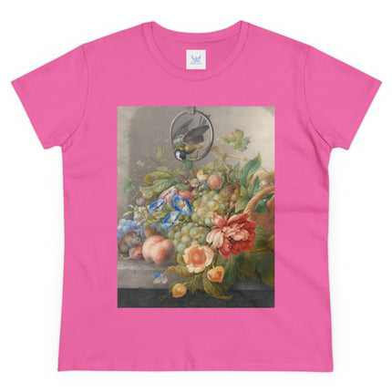 Still Life With Flowers, Fruit, A Great Tit And A Mouse by Herman Henstenburgh Women's Midweight Cotton Tee