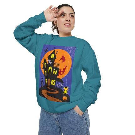 Halloween Night at the Haunted House Unisex Garment-Dyed Sweatshirt