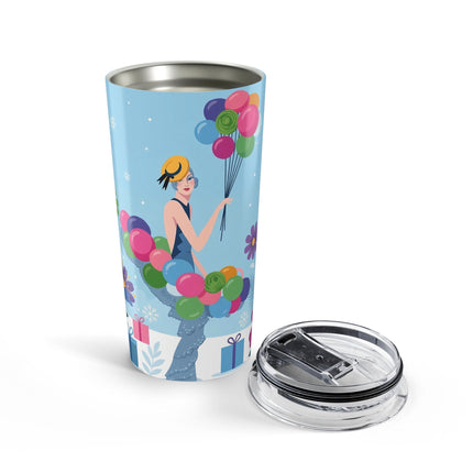 🎈🌸 The Christmas Balloon Garden Tumbler – Art Deco Holiday Whimsy