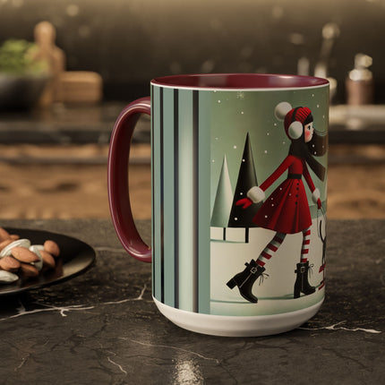 Red Sled & Curious Cats Colorful Mugs (11oz, 15oz)