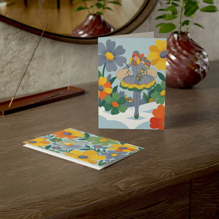 🌼❄️ The Lady Of The Winter Flower Garden Greeting Card – Art Deco Holiday Whimsy