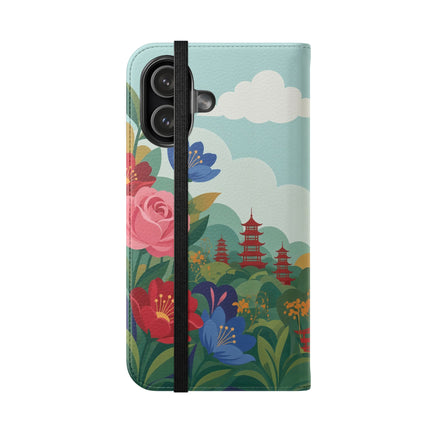 🌸🏯 The Lady Of The Pagoda Garden Flip Case – Art Deco Floral Fantasy