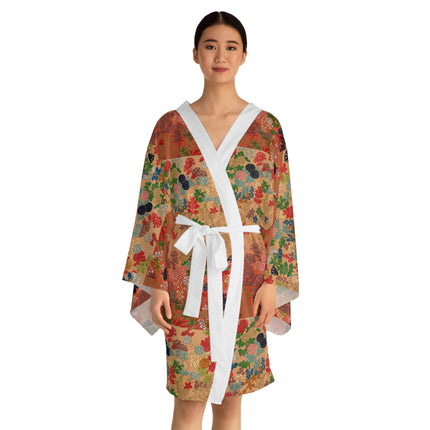 Japanese Fan Flower Pattern by G.A. Audsley Long Sleeve Kimono Robe (AOP)