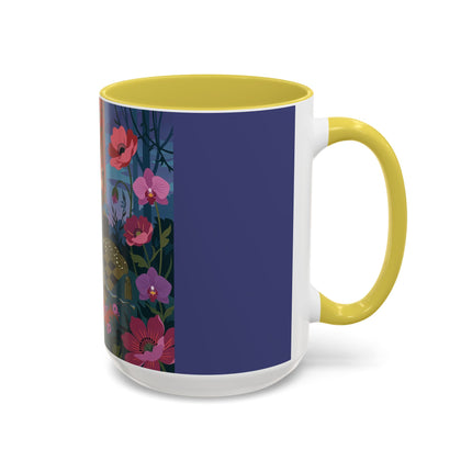 The Lady And The Midnight Birdcage Colorful Mugs – Art Deco Botanical Elegance