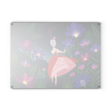 🌙🌺 The Lady Of The Midnight Flower Garden Glass Cutting Board – Art Deco Floral Elegance