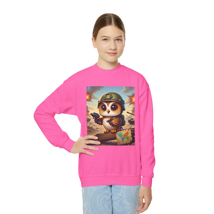 Owl on the Front Lines Youth Crewneck Sweatshirt – Courage, Wisdom & Quiet Strength
