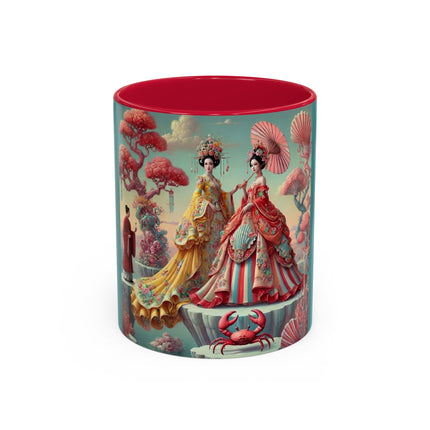 Cherry Blossom Courtesans & Crimson Crab Colorful Mug – Imperial Elegance & Playful Charm