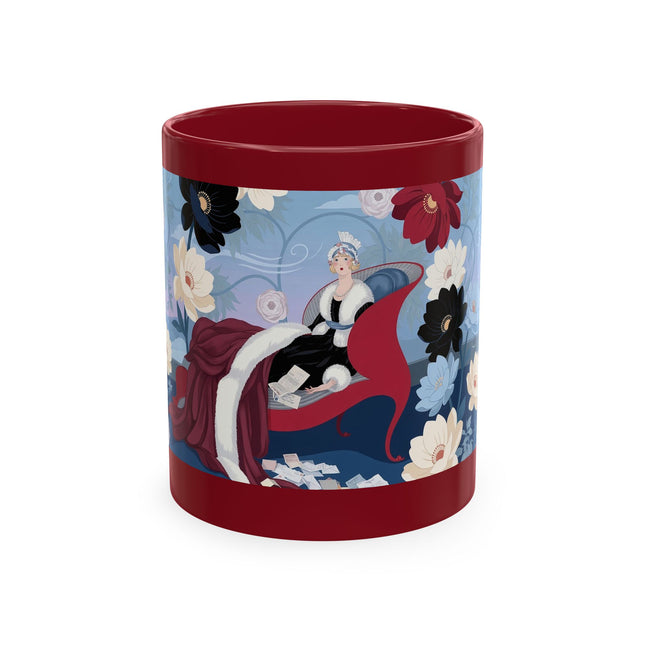 💌🌺 The Lady Of The Scattered Love Letters Ceramic Mug – Art Deco Romantic Elegance