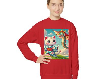 Geisha Kitten and the Dragon Kite Youth Crewneck Sweatshirt