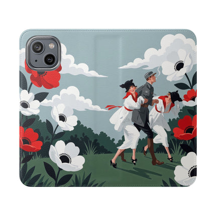 🌺🎩 The Ladies Of The Scarlet Garden Flip Case – Art Deco Floral Adventure