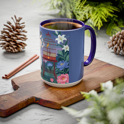 Whispers to the Golden Songbird Colorful Mugs – Art Deco Garden Elegance
