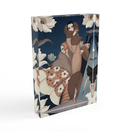 🌸✨ The Midnight Magnolia Masquerade Acrylic Art Block – Art Deco Nocturne