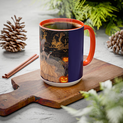 🌙🎃 The Moonlit Parlor Masquerade Colorful Mug – Elegant Halloween Romance