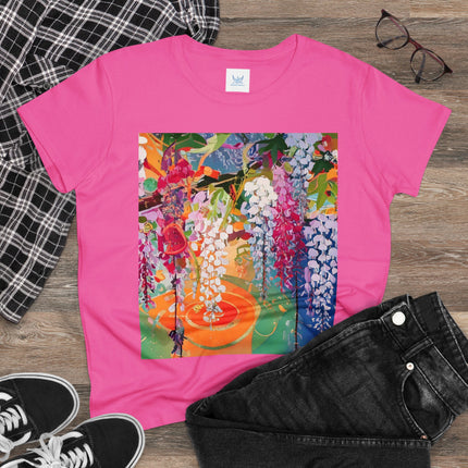 Women's Golden Wisteria Print Midweight Cotton Tee