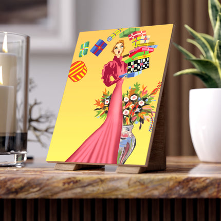 Elegant Holiday Woman with Gifts Ceramic Tile
