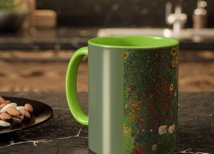 Farm Garden with Sunflowers by Gustav Klimt Colorful Mugs (11oz, 15oz)