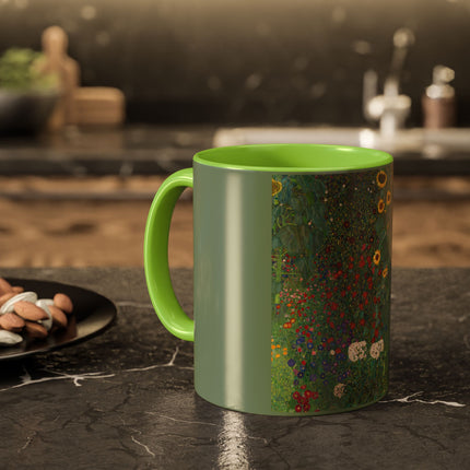 Farm Garden with Sunflowers by Gustav Klimt Colorful Mugs (11oz, 15oz)