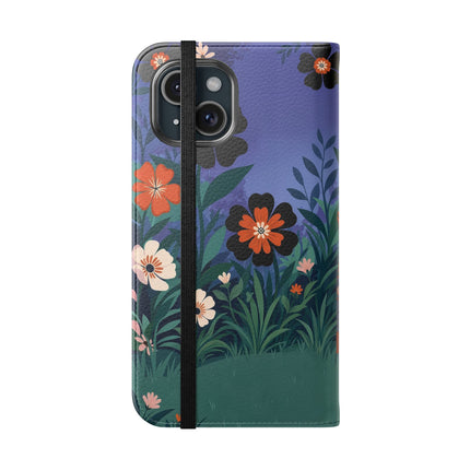 🌺🐈 The Lady Of The Midnight Garden Cat Flip Case – Art Deco Floral Fantasy