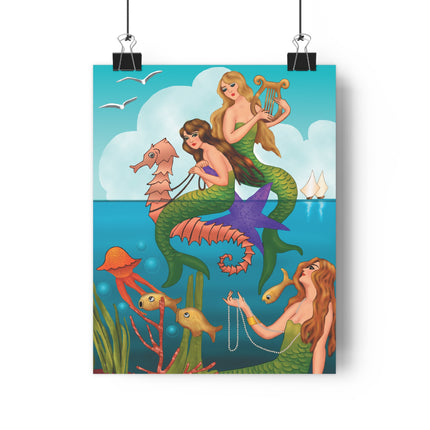 Three Mermaids with Strings of Pearls by Carlo Chiostri Giclée Art Print