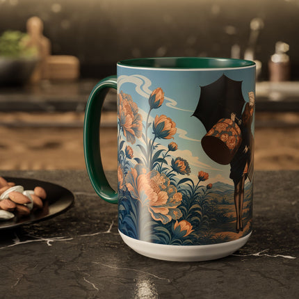 ☔🌸 The Grand Floral Journey Colorful Mug – Art Deco Travel Elegance