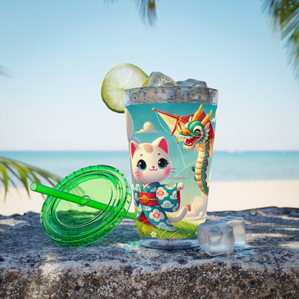 Geisha Kitten and the Dragon Kite Sunsplash Tumbler with Straw, 16oz