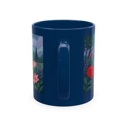 🌹💌 The Lady Blowing Kisses In The Rose Garden Ceramic Mug – Art Deco Floral Romance