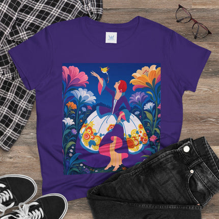 🐦🌸 The Enchanted Birdsong Cotton Tee – Art Deco Garden Whimsy