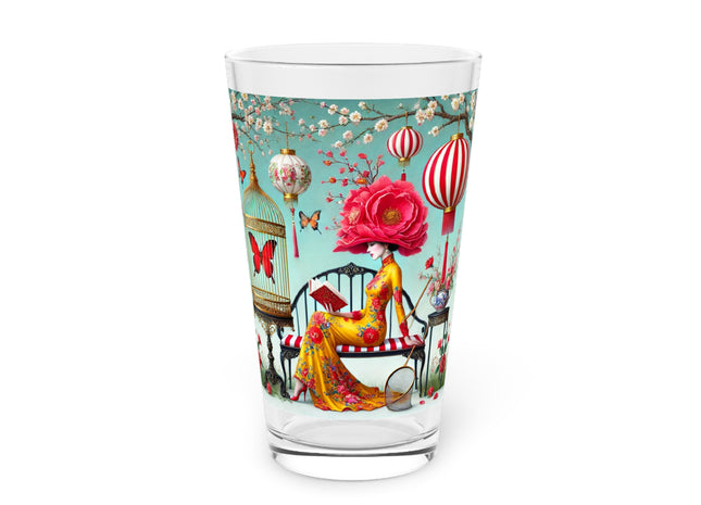 Reading In A Painted Garden Pint Glass, 16oz