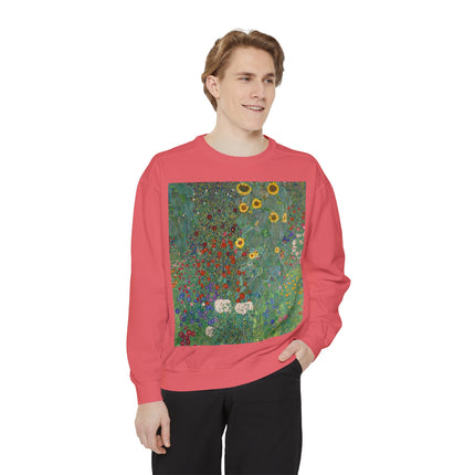 Farm Garden with Sunflowers by Gustav Klimt Unisex Garment-Dyed Sweatshirt
