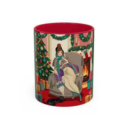 🖤🔥 The Lady Of The Christmas Hearth Colorful Mug – Art Deco Holiday Elegance