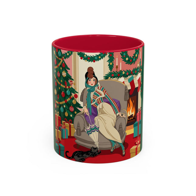 🖤🔥 The Lady Of The Christmas Hearth Colorful Mug – Art Deco Holiday Elegance